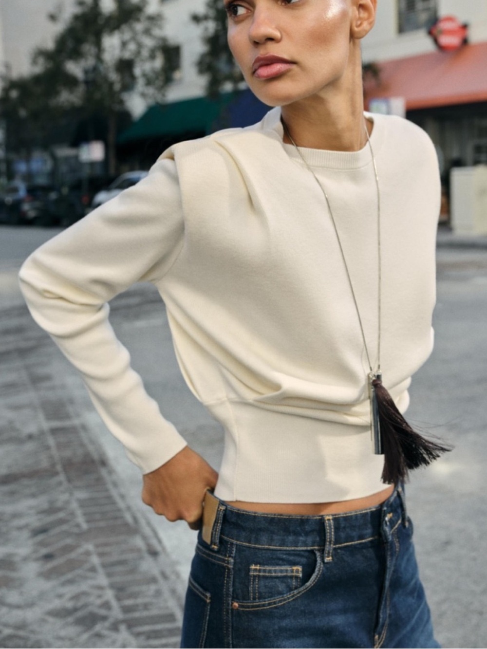 Zara Shoulder Pad Knit Jumper Sweater